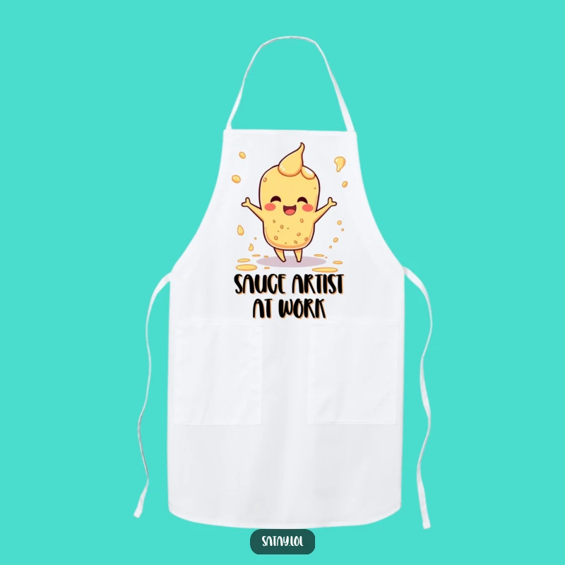 Funny Satay Apron: Kitchen Happy Dance Sauce Splatter Character, Humorous Foodie Gift