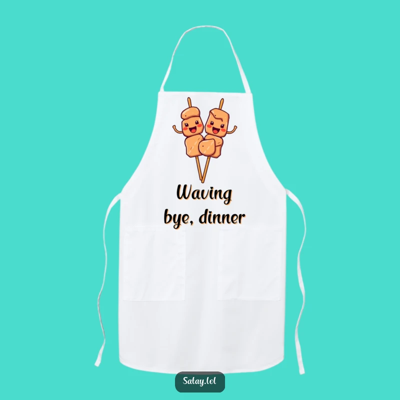 Funny Satay Skewers Waving Apron: Cook with Cheerful Greetings