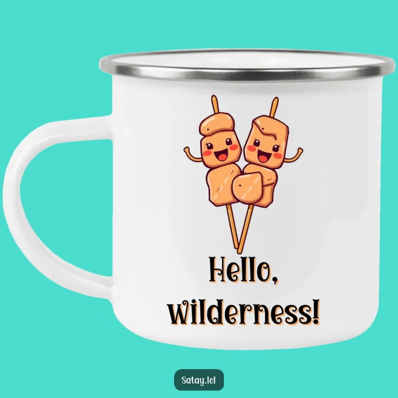 Funny Satay Skewers Waving Camping Mug: Friendly Greetings on the Trail