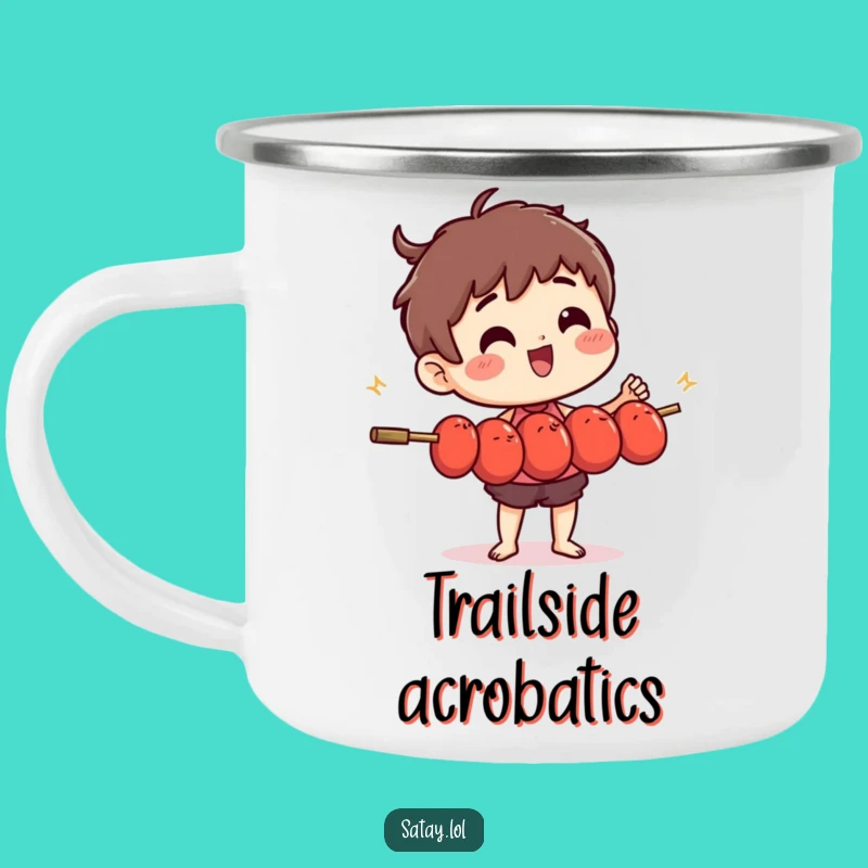 Funny Satay Skewer Juggling Meatballs Camping Mug - Outdoor Chuckles Guaranteed