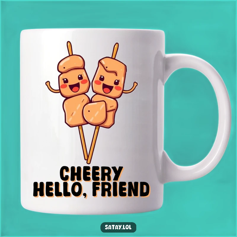 Funny Satay Skewers Waving Mug: Cheerful Skewer Greetings for Foodies
