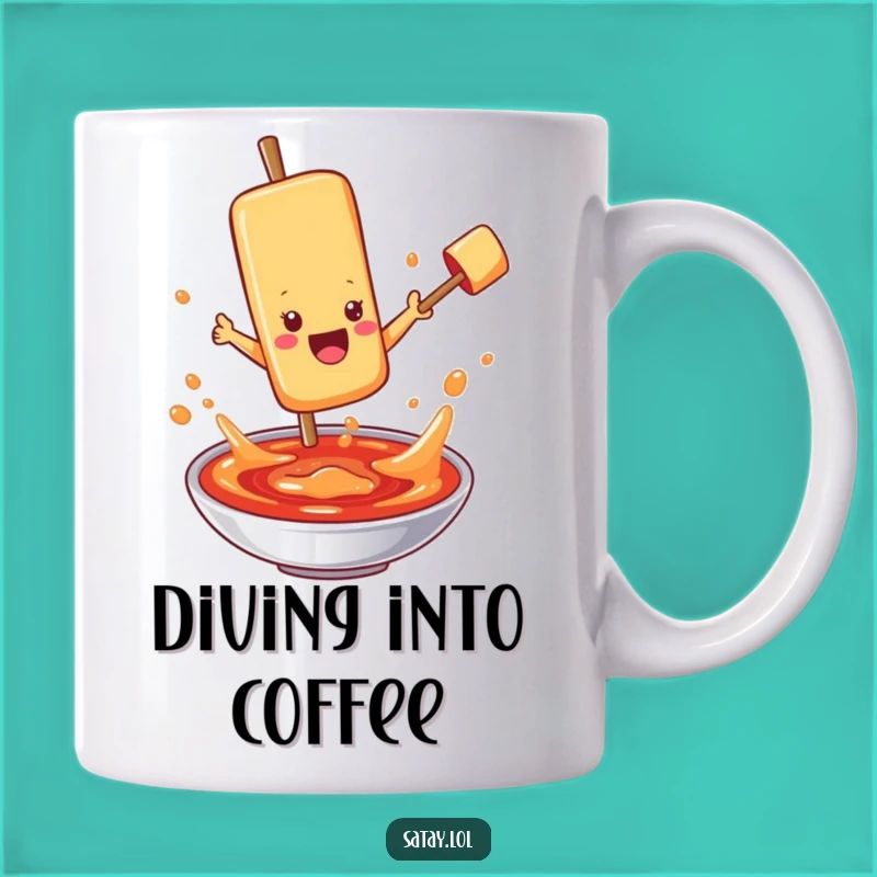 Funny Satay Skewer Sauce Mug: Diving Character, Hilarious Foodie Funny Gift