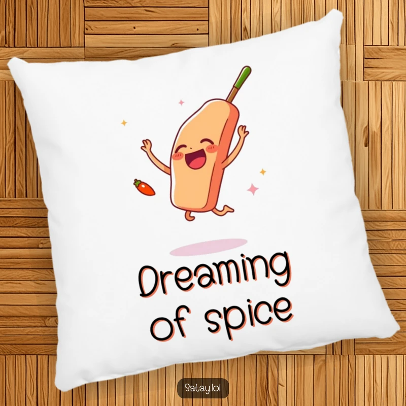 Funny satay skewer and chili pepper pillow, showing joyful interaction, soft and humorous decor for sofas and beds.