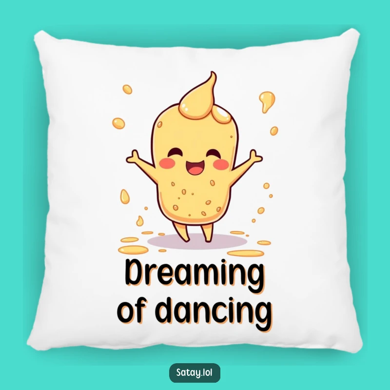 Funny Satay Pillow: Happy Dance Sauce Splatter Cushion, Humorous Foodie Gift