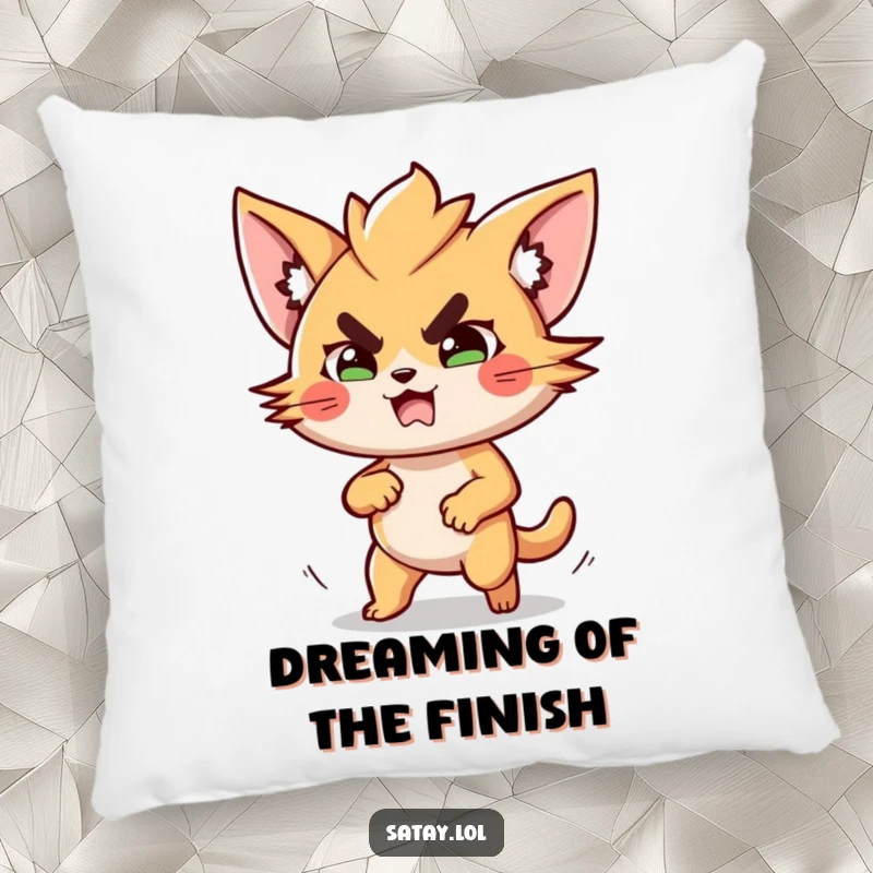 Funny Satay Cushion: A humorous satay character settles in for a determined rest, offering comfort and laughs. Great funny gift.