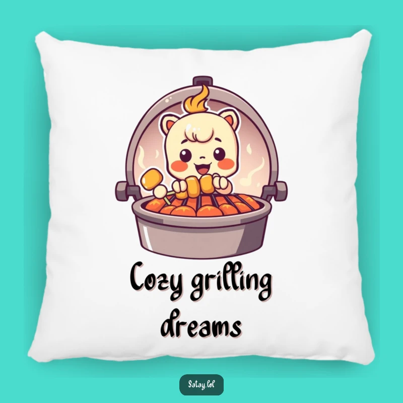 Funny Peeking Satay Skewer Pillow - Grill Graphic Cushion, Cozy Humor Gift