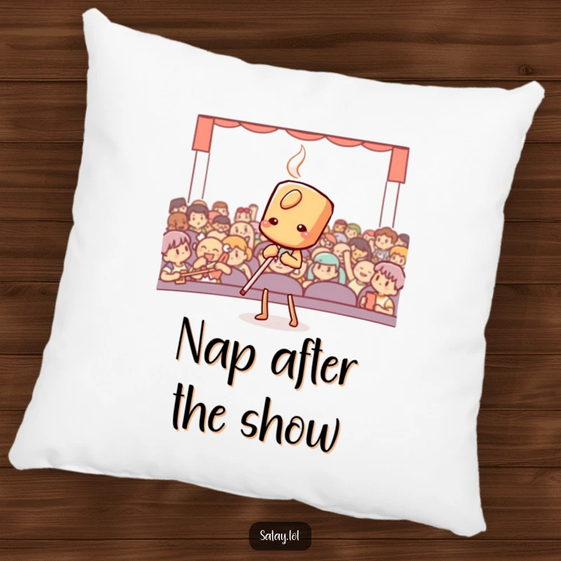 Funny satay skewer in a dramatic bow, depicted on a soft pillow, bringing theatrical charm to any seating area.