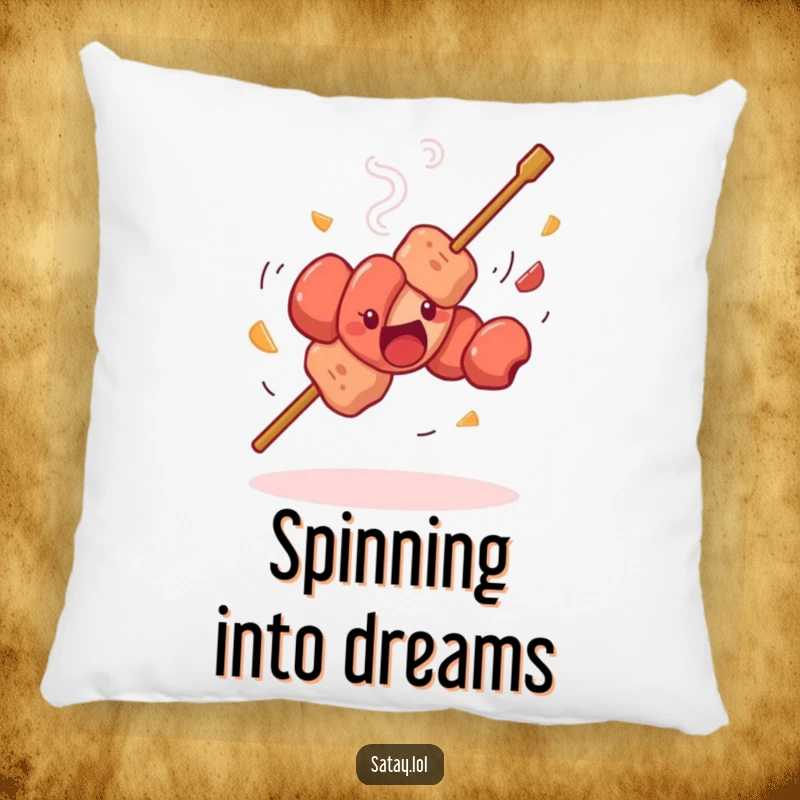 Funny satay skewer dancing pillow, a skewer spinning with whirling meat pieces, a soft and amusing decorative item.