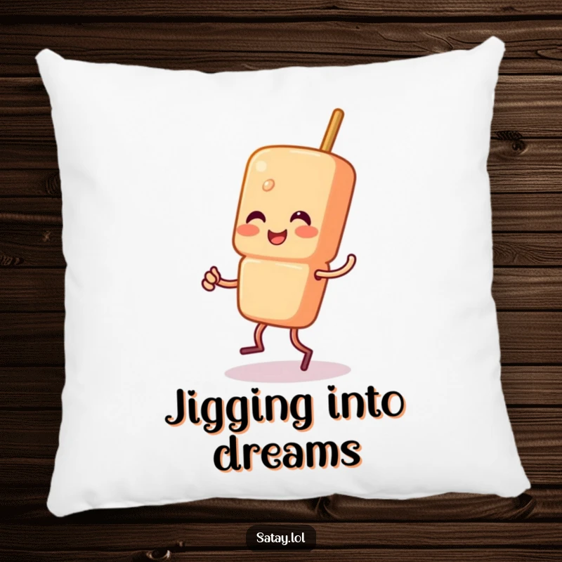 Funny Satay Skewer Pillow featuring a skewer character doing a happy little jig, perfect for adding comfort and a dose of cheer to any room.