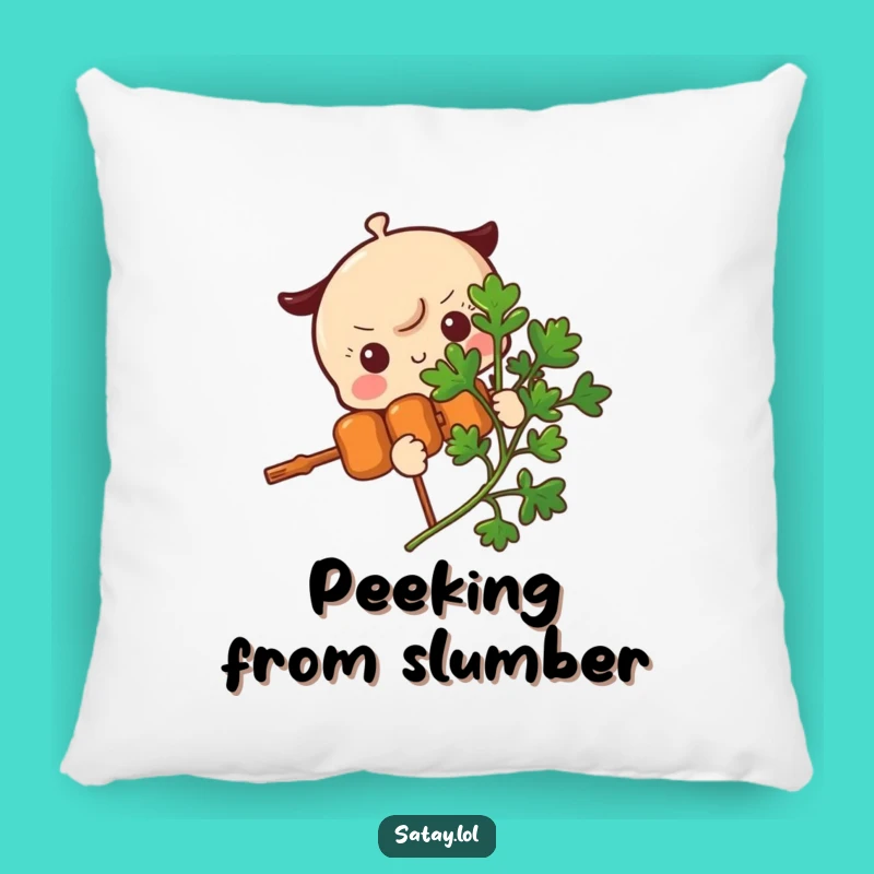 Funny Satay Skewer Parsley Peek Pillow - Cozy Shy Skewer Character Gift