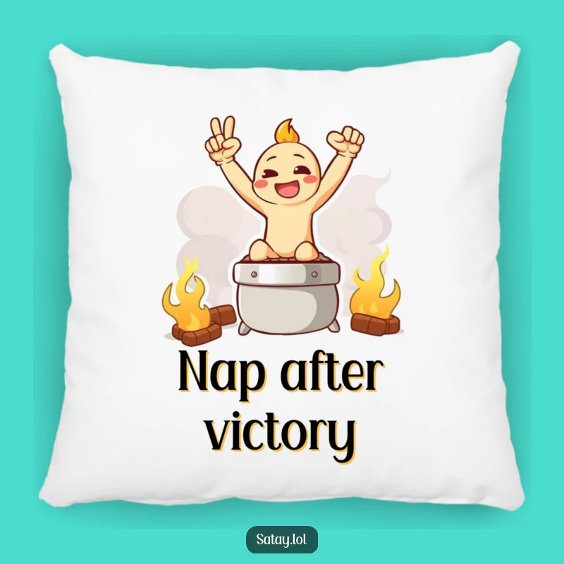 Funny Satay Pillow: Grilling Triumph Pose Character Cushion, Humorous BBQ Gift