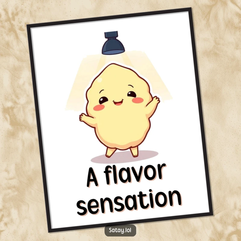 Funny satay character dancing under a spotlight, available as a high-resolution digital art print for immediate, joyful display.