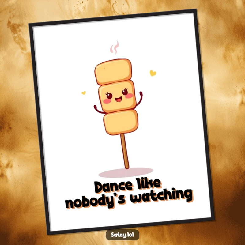 Funny digital art print of a satay skewer doing an energetic shimmy dance.