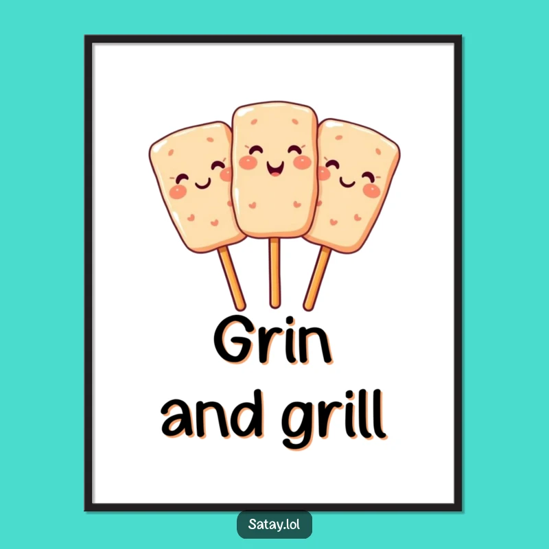 Funny Satay Digital Art - Smiling Skewer Wink Print Gift