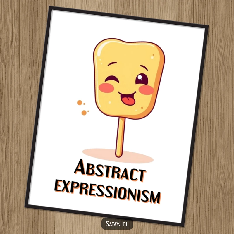 Funny satay skewer digital art, showing a silly face and tongue sticking out while spinning, perfect for humorous online display.