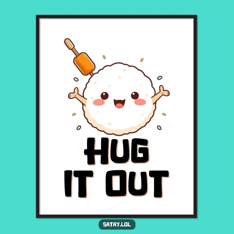 Funny Satay Skewer Hugs Rice Ball Digital Art: Instant Comfort Decor