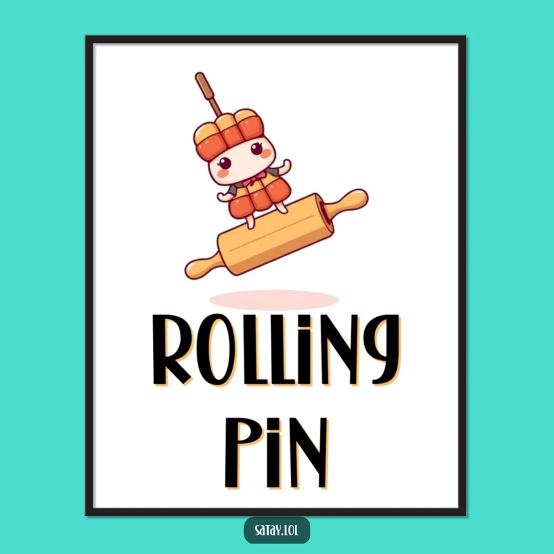 Funny Satay Skewer Rolling Pin Digital Art - Instant Balance Humor Decor