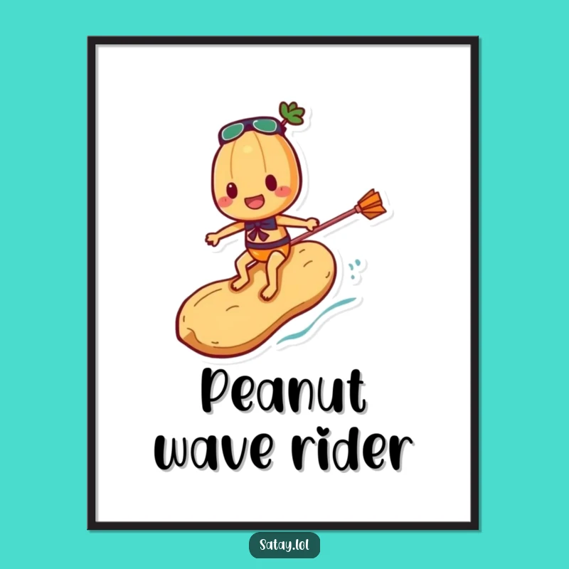 Funny Satay Skewer Surfing Peanut Digital Art Print - Skewer Character Gift