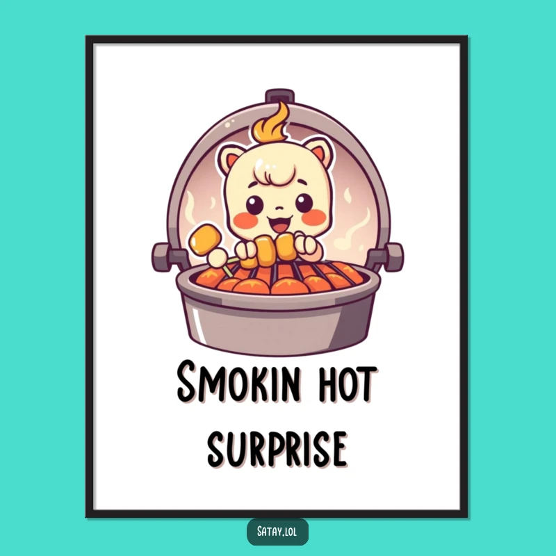 Funny Peeking Satay Skewer Digital Art - Grill Graphic Wall Decor, Instant Humor Gift