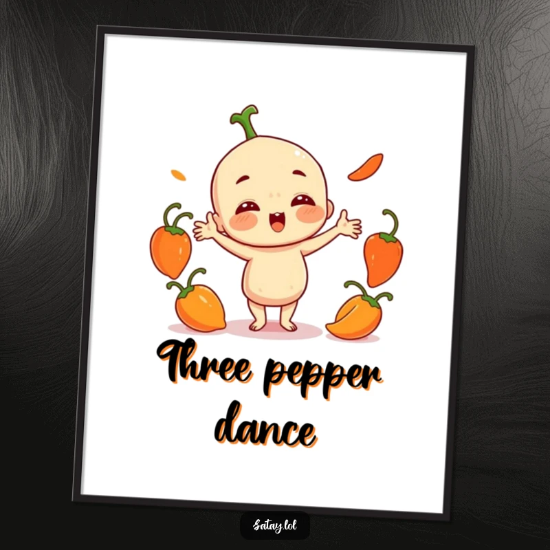 Funny Satay Character Digital Art Print: A playful satay juggles three small, round chili peppers, a humorous and spicy instant download.