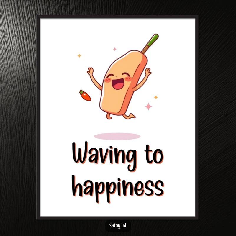 Funny satay skewer and chili pepper digital art print, depicting joyous interaction, instantly downloadable and frameable artwork with flavor.