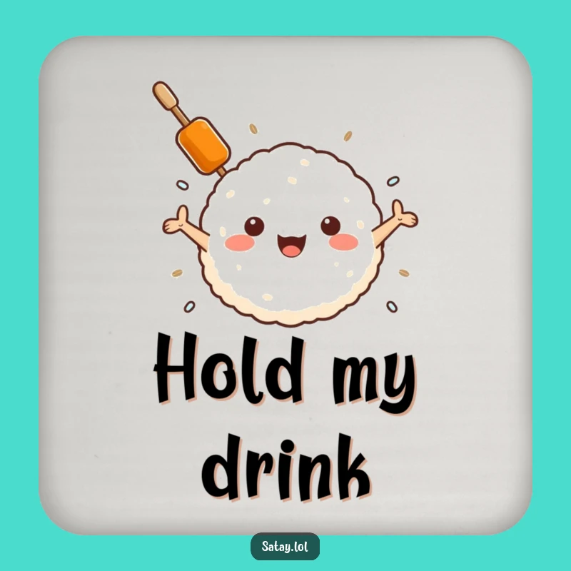 Funny Satay Skewer Hugs Rice Ball Drink Coaster: Protect Surfaces with Warmth