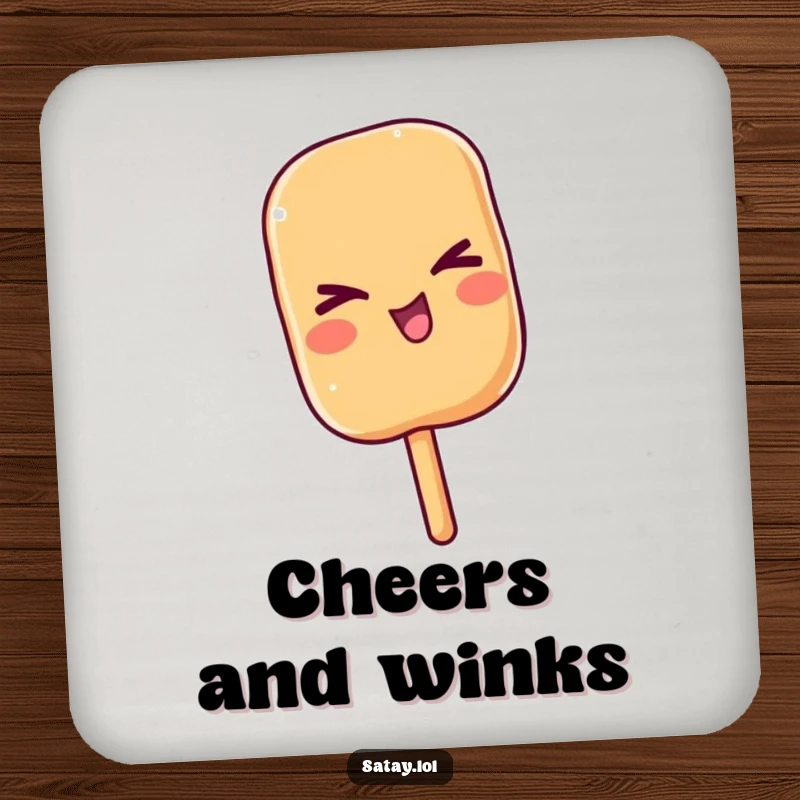 Funny satay skewer giving a playful wink on durable drink coasters, bringing a cheeky vibe to any surface.