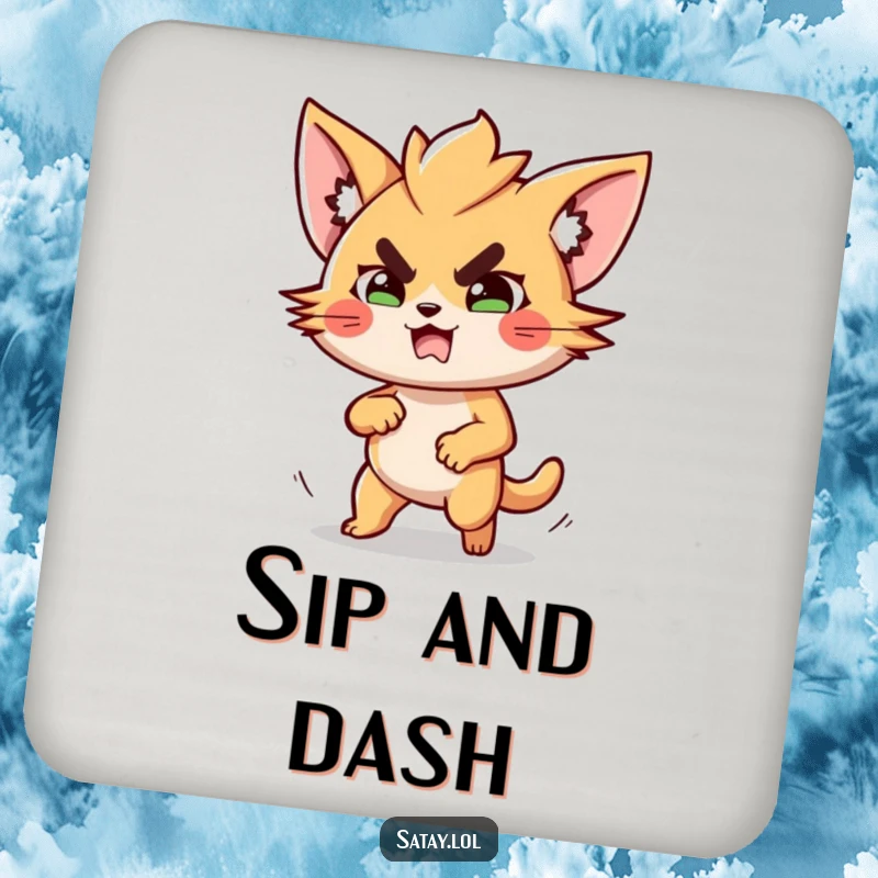 Funny Satay Coaster Set: Determined satay characters guard your drinks with humorous resolve. Perfect for protecting tables. Funny gift.