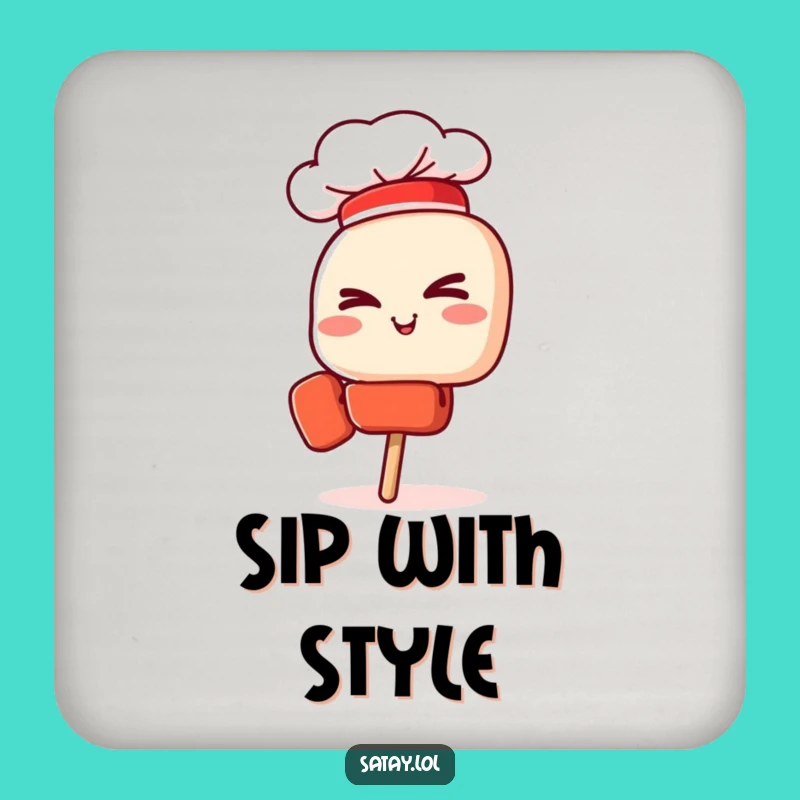 Funny Satay Chef Skewer Coasters: Protect Surfaces with Culinary Wit, Great Gift