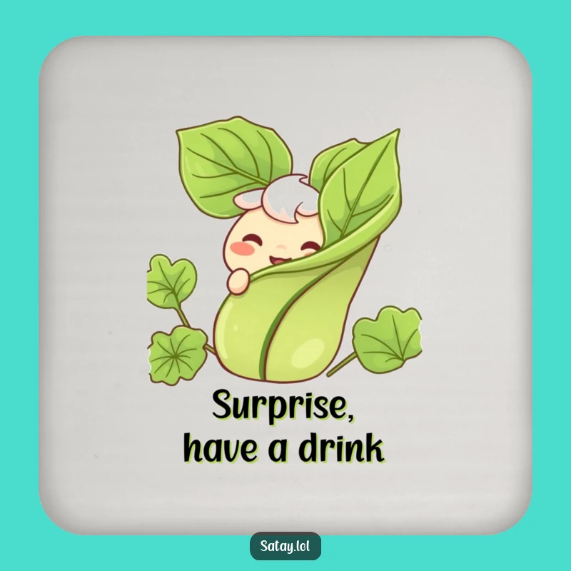 Funny Satay Coaster: Garnish Peek Grin Character Drink Decor, Humorous Foodie Gift