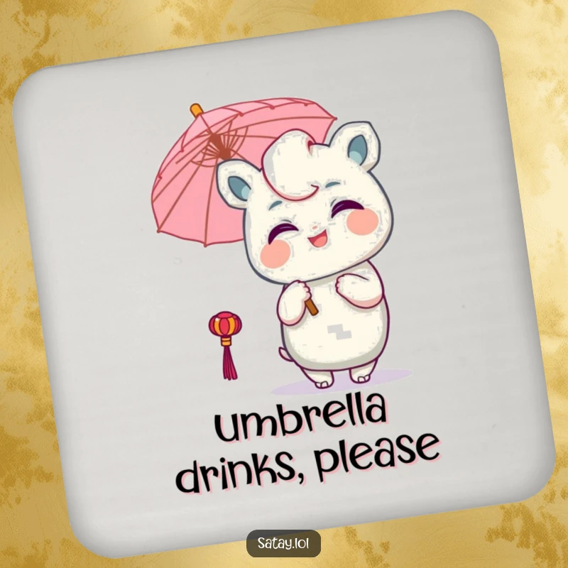 Funny Satay Character Coaster: A delighted satay winks, holding a tiny umbrella, adding a humorous and protective touch to surfaces.