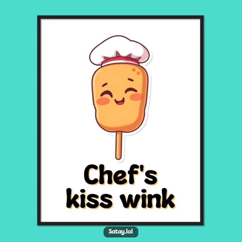 Funny Chef Satay Skewer Poster: Winking Skewer Wall Art, Culinary Humor, Framed Funny Gift