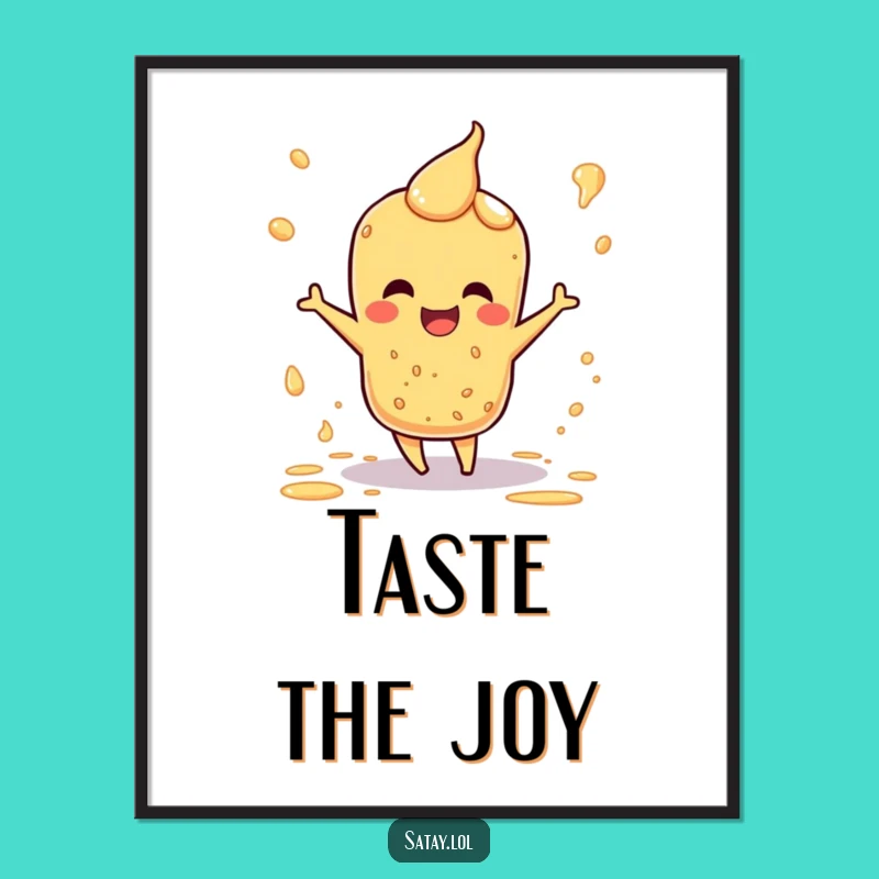 Funny Satay Poster: Happy Dance Sauce Splatter Art, Humorous Foodie Wall Decor