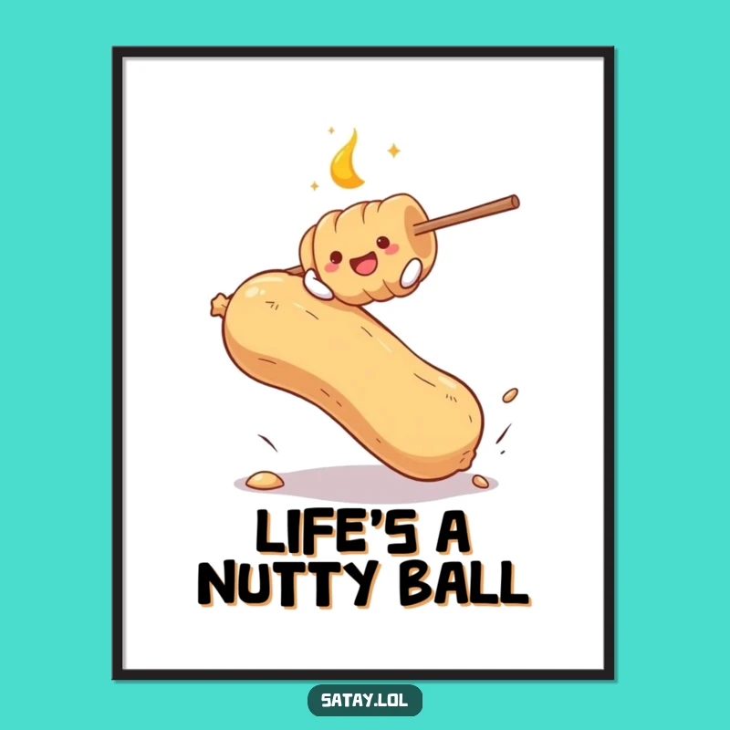 Funny Satay Skewer Peanut Bounce Poster - Quirky Food Art Print