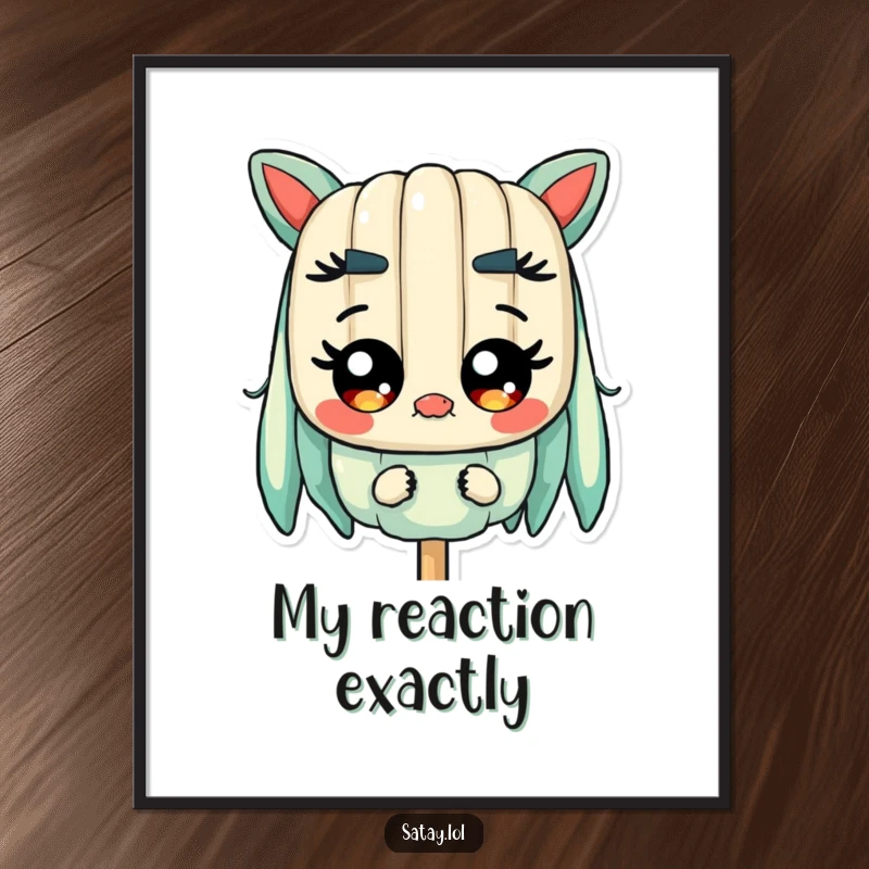 Funny Satay Skewer Poster featuring a skewer character with comically wide, shiny eyes, conveying an unforgettable expression of surprise.