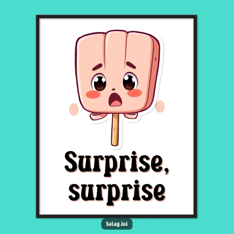 Funny Surprised Satay Skewer Poster: Bug-Eyed Skewer Wall Art, Reaction Humor, Framed Funny Gift