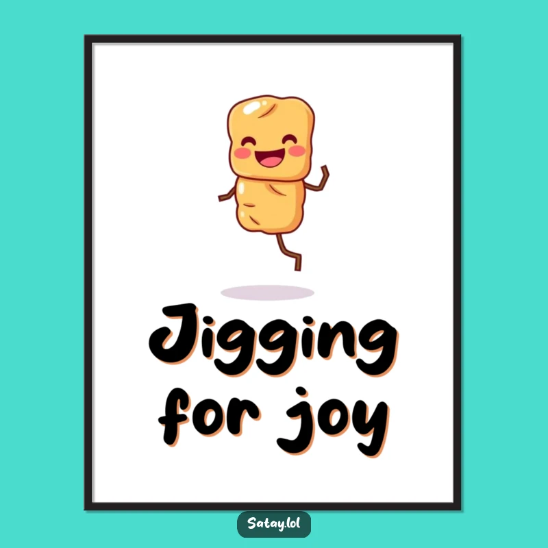 Funny Satay Skewer Poster: Jigging Skewer Wall Art, Grinning Foodie Humor, Framed Funny Gift