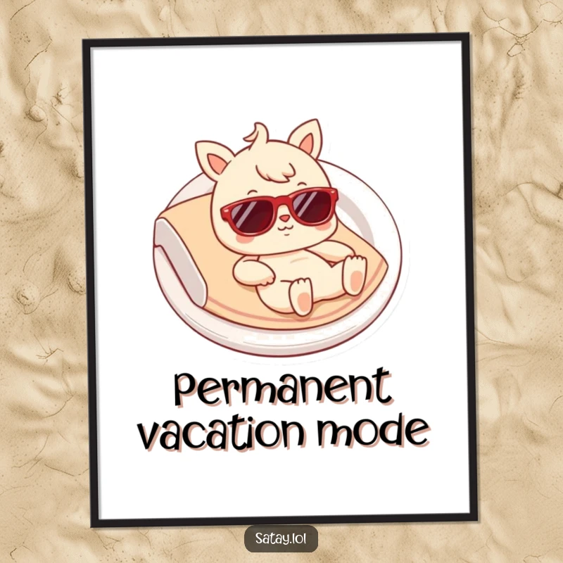 Funny Satay Poster: A humorous art print of a satay character lounging with tiny sunglasses, radiating pure, funny relaxation.