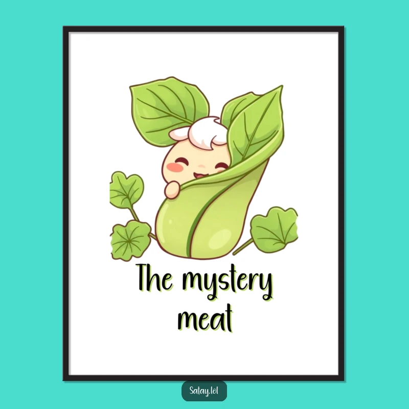 Funny Satay Poster: Garnish Peek Grin Character Art, Humorous Foodie Wall Decor