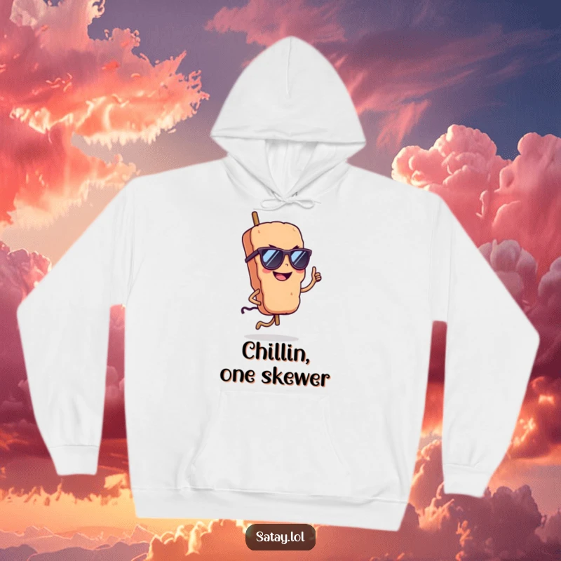 Comfortable funny cool satay skewer hoodie, featuring a stylish skewer with sunglasses and a confident grin.