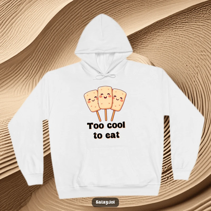 Funny hoodie featuring a smiling satay skewer winking, ideal for cozy foodie moments and humor.