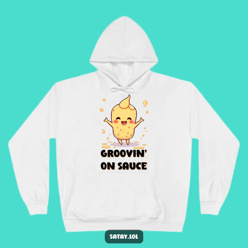 Funny Satay Hoodie: Happy Dance Sauce Splatter Character, Cozy Humorous Gift