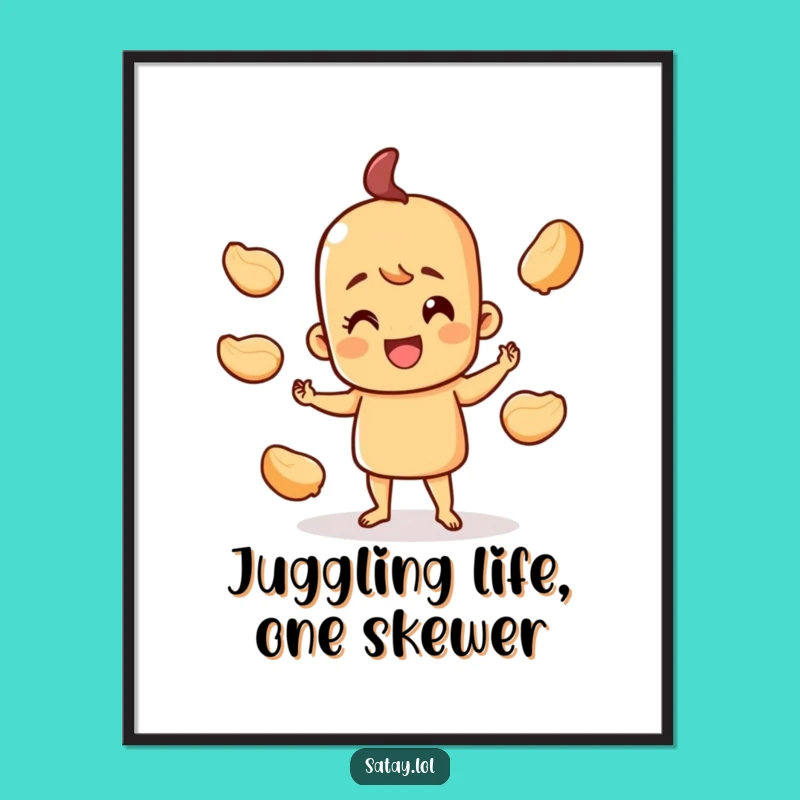 Free Printable Juggling Satay Wall Art: Funny Skewer Downloadable Home Decor Gift