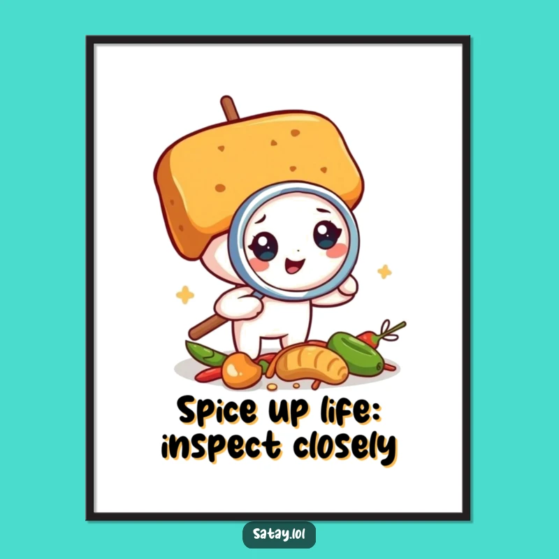 Funny Free Printable Wall Art: Satay Skewer Inspecting Spices - Downloadable Decor