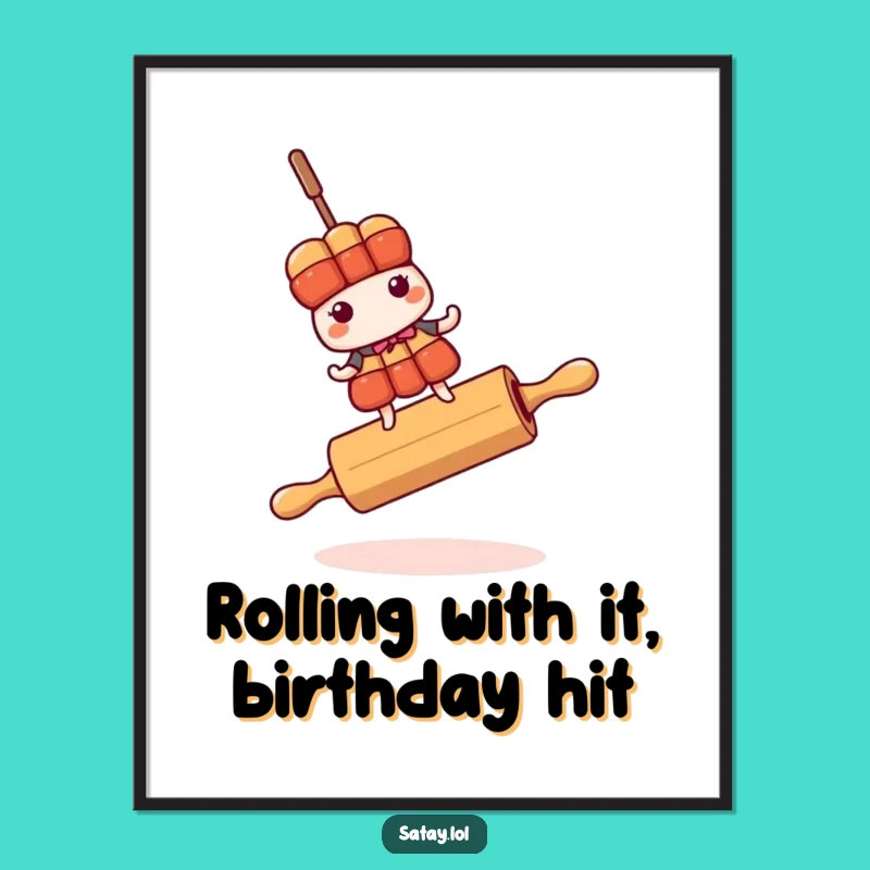Funny Free Printable Wall Art: Satay Skewer Rolling Pin Balance - Whimsical Kitchen Decor
