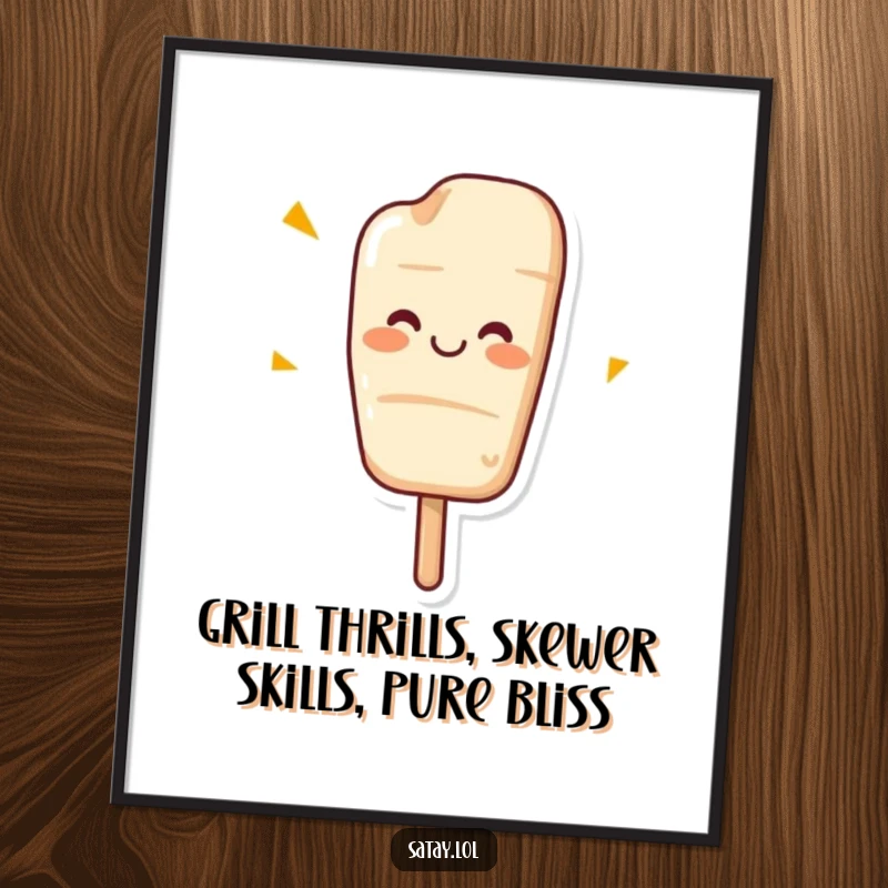 Funny Free Printable Wall Art: A wiggling satay skewer with a cheerful grin, quirky downloadable decor.