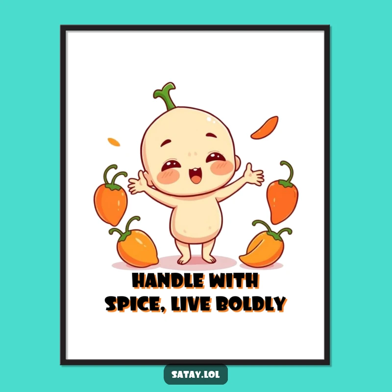 Funny Free Printable Wall Art: Juggling Chili Satay, Bold Downloadable Decor