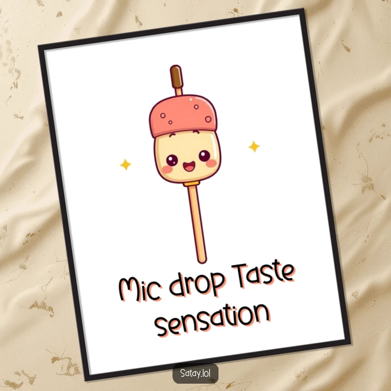 Funny Free Printable Wall Art: A satay skewer holding its own stick like a tiny microphone, poised to deliver a hilarious performance.