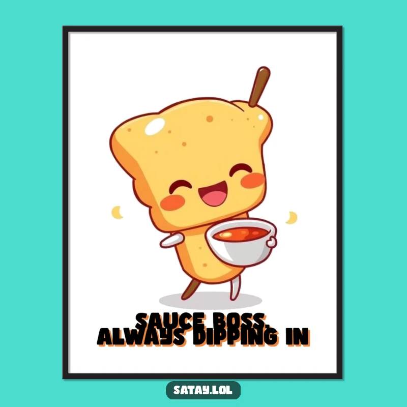 Free Printable Wall Art: Happy Wiggling Satay Skewer - Fun Food Downloadable Art