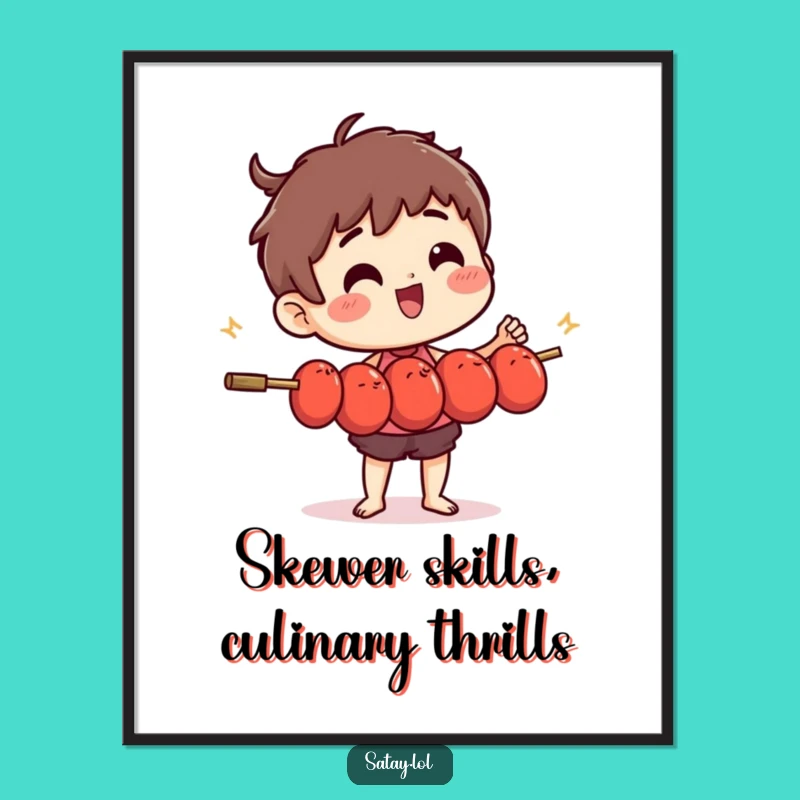 Funny Free Printable Wall Art: Satay Skewer Meatball Juggler - Quirky Foodie Decor